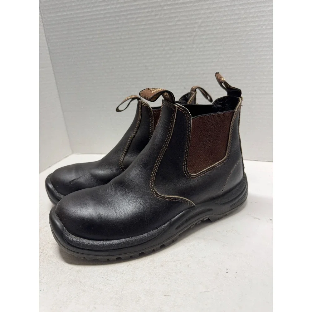 Blundstone 910 Steel Toe Leather Work Boots Dark Brown Chelsea Pull On AU 5 US 6